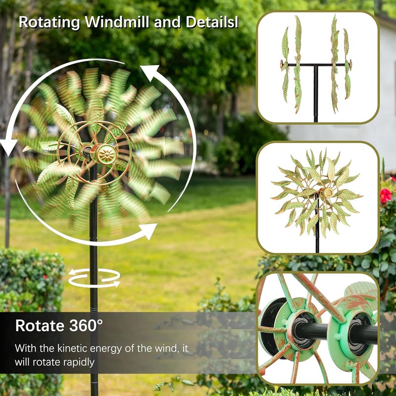 Senflame Large Outdoor Metal Wind Spinner,Two-Way Wind Sculptures,360 Degrees Kinetic Wind Spinners Yard Art Decor for Patio, Lawn & Garden 63 * 13.4 Inches - Image 2